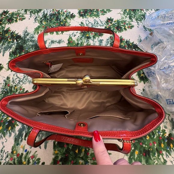 Coach Persimmon Signature Patent Leather Kiss-lock Satchel #F19215 NWT - Picture 6 of 11